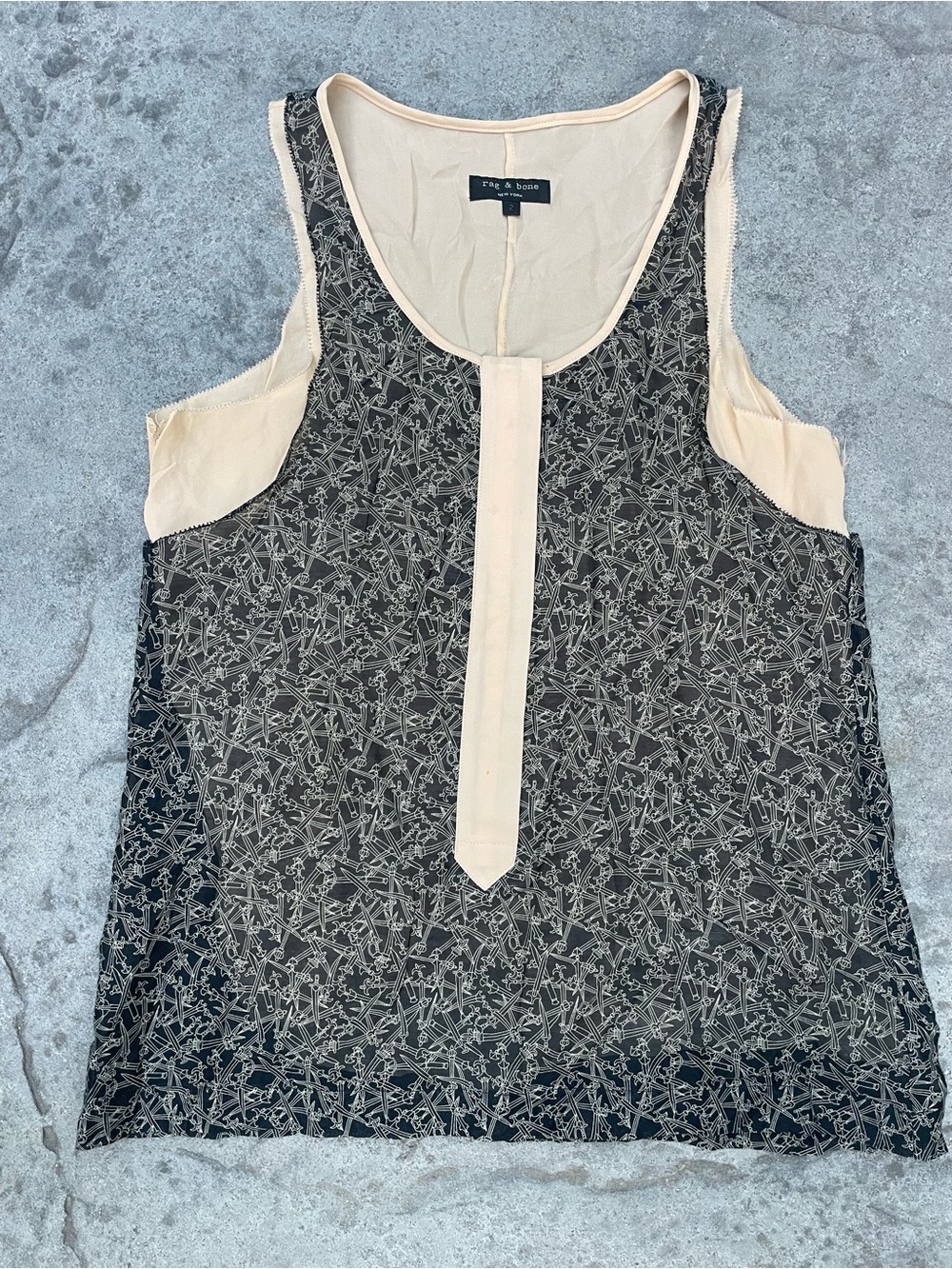 rag & bone Black Printed Tank with Cream Center Trim - Picture 6 of 8